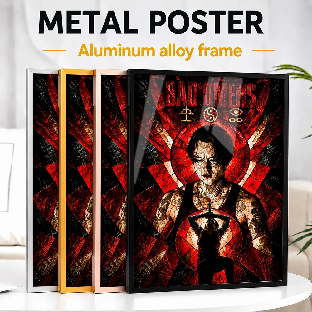 Bad Omens Framed Aluminum Metal Poster Personalized Stained Glass Inspired Wall Art For Recording Studio, Record Collector Gift