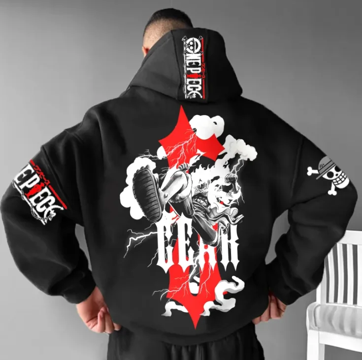 Felpe con cappuccio da strada larghe e oversize con stampa anime ufficiale One Piece per uomo e donna
