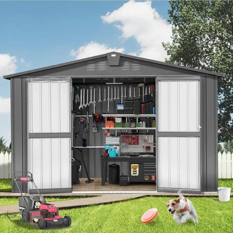 Outdoor Storage Shed 10' x 8’, Metal Garden Shed with Galvanized Steel Frame for Bike, Tools, Lawn Mowers,, Customized