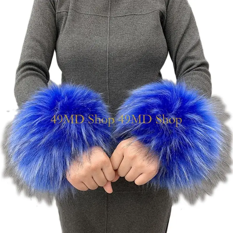 49MD Faux Fur Wrist Cuffs Winter Furry Bands Imitational Animal Fur Wrist Warmer Arm Warmer Leg Warmer Ankle Warmer Size