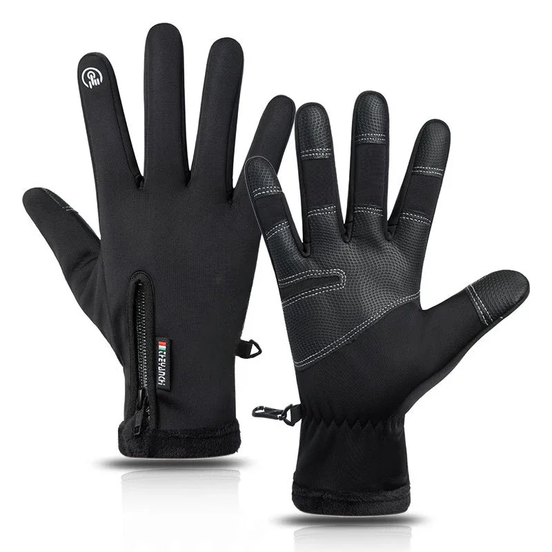 Cycling Gloves for Men  Winter Zipper Touch Screen Windproof, Warm, Waterproof Cycling Sports with Fleece Skiing Gloves for Men