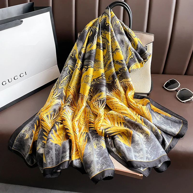 Spring Scarf Women\'s Luxury Design Scarf Silk Smooth Scarf Soft Muslim Headband Shawl Beach 85x180cm