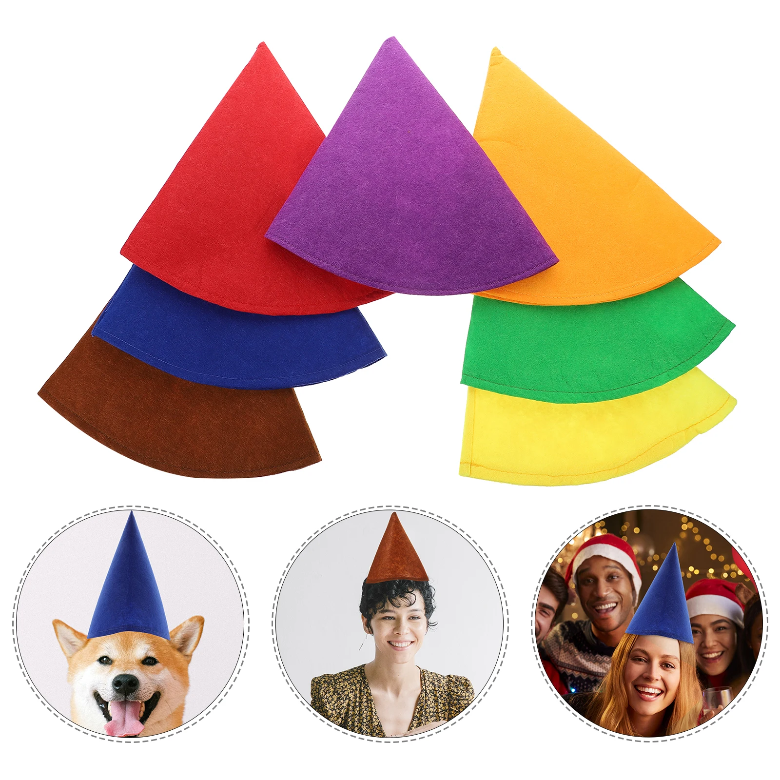 

7pcs Dwarf Hats Felt Cone Shaped for Kids Birthday Party Christmas Gnome Cap Masquerade Halloween Costume Props Reusable