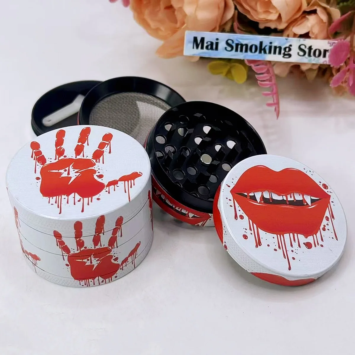 2inch Blood Herb Grinder Metal 4-Layer Manual Salt Mill Spice Pepper Mortar Tobacco  Grass Grinder Smoking Cigarette Tool