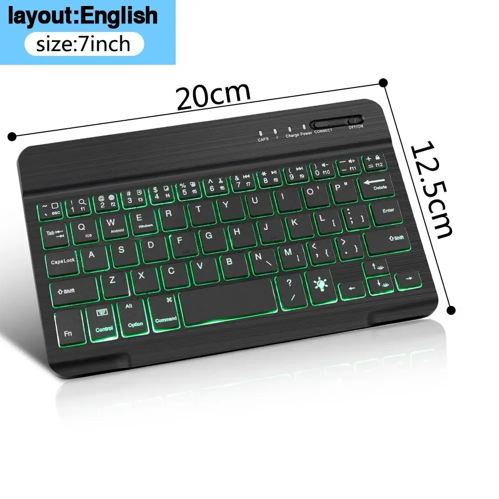 Teclado sem fio compacto para iPad, Tablet espanhol retroiluminado, Recarregável, Celular, Computador portátil, Mini Bluetooth