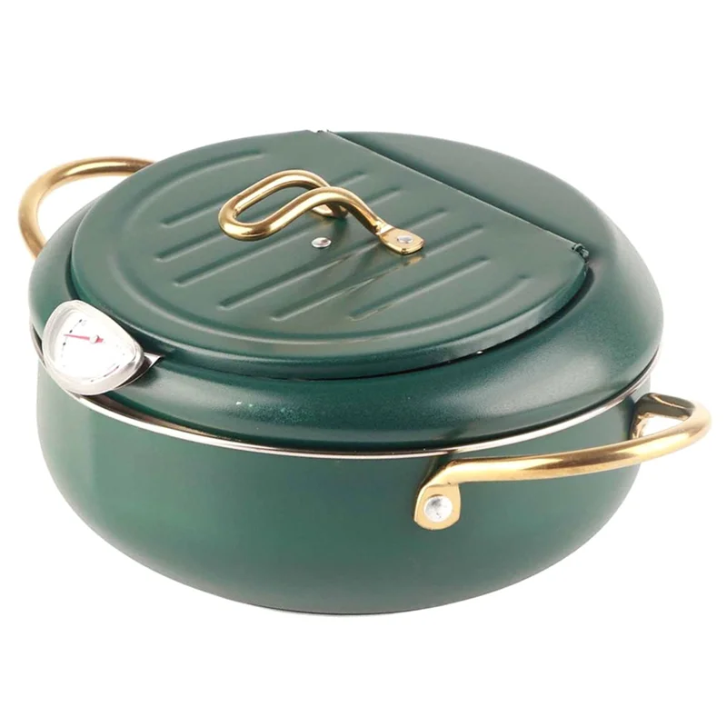 

RMWIN-Fry Pan With Thermometer Japanese Stainless Steel Fryer Frying Pot For Induction Cooker Home Kitchen Utensil