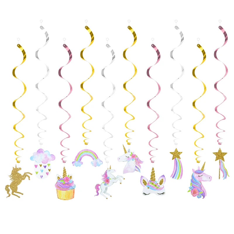 

6/10/12pcs Unicorn Birthday Decorations Spiral Banner Jungle Safari Animal Swirl Pendant Kids Birthday Party Decor Baby Shower