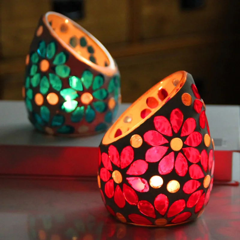 Slanted Mosaic Glass Candle Holder DIY Home Decoration Incense Burner Candle Holder Candle Cup Wedding Decoration Home Decor