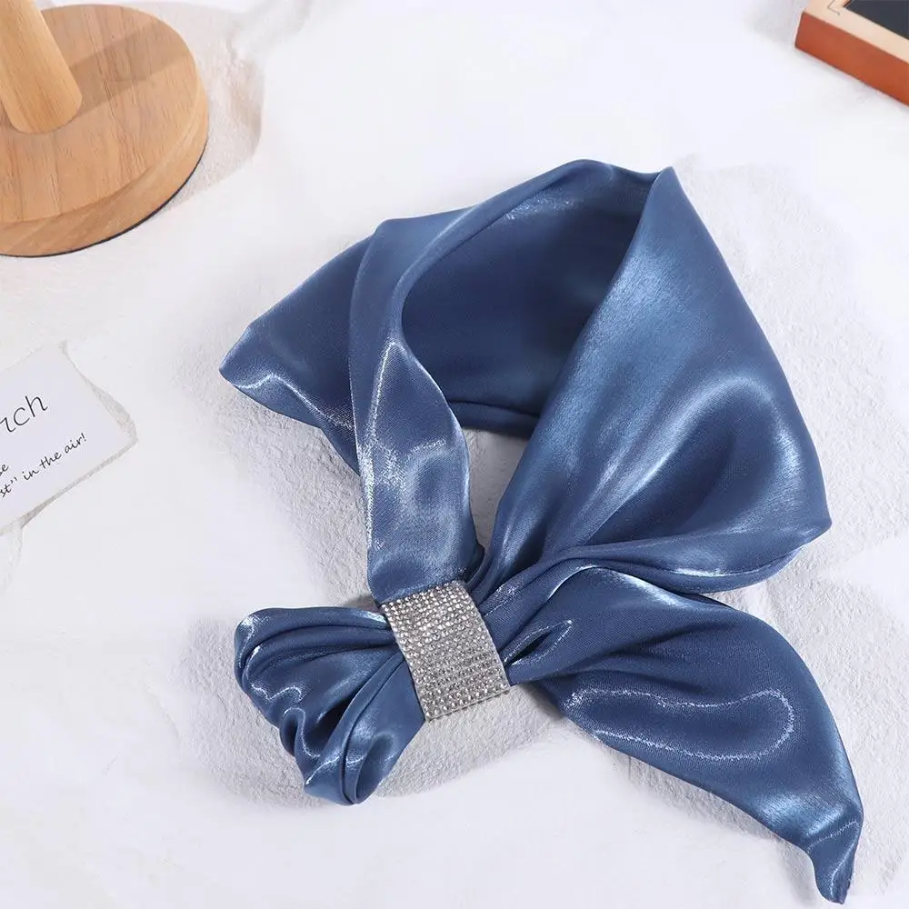 

For Girl Wraps Sunscreen Shawl Solid Color Diamond Imitation silk Satin False Collar Silk Scarf Cross Neckerchief Cross Scarves