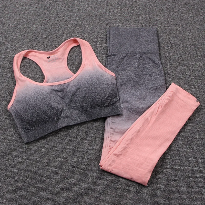 Ombre Yoga Set Women Gym Set Workout Clothes Seamless Fitness Clothing Sports Bra And Leggings Sportswear Fitness Sports Suit