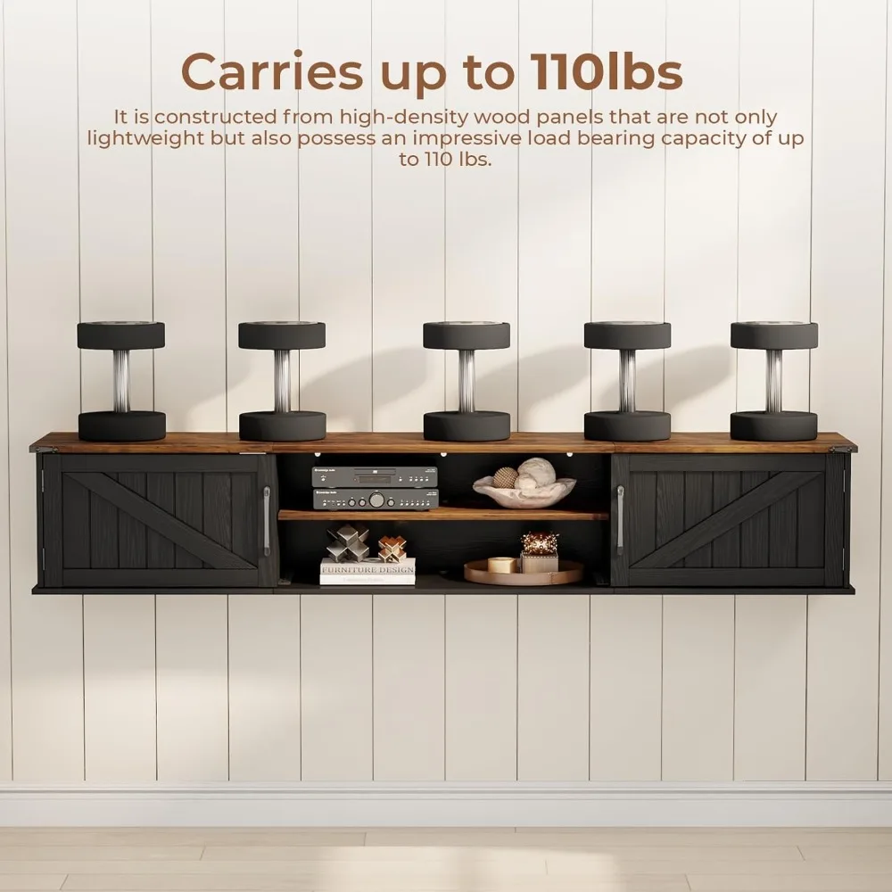 حامل تلفزيون عائم على طراز المزرعة مقاس 63 بوصة مع مساحة تخزين من طبقتين لأجهزة التلفاز حتى 80 بوصة #5