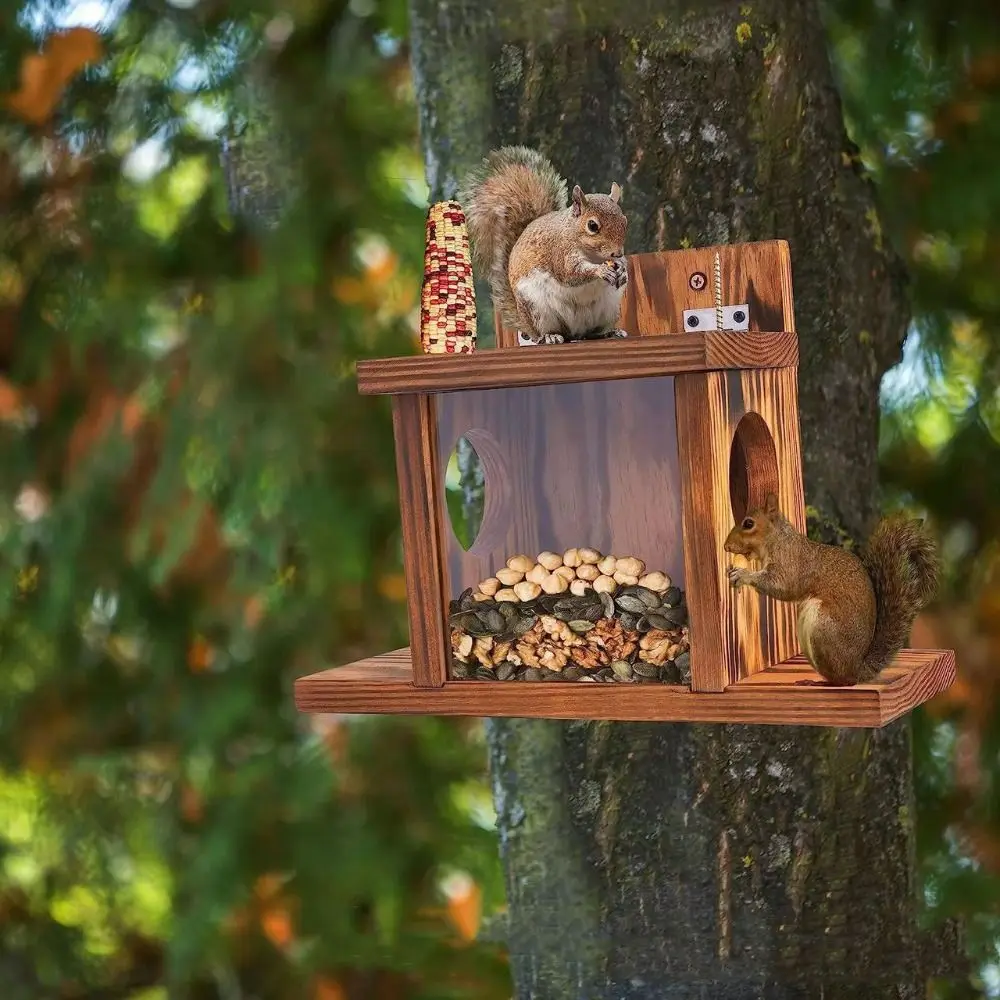 

Bird Raising Tool Wooden Squirrel Feeder Hanging Multi-purpose Hamster Feeding Box Durable Bird Feeder Home