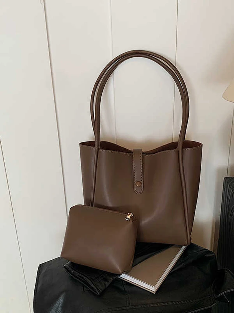 أزياء بسيطة سعة كبيرة المرأة حقيبة كتف الاتجاه الملمس بو الجلود ركاب مركب أكياس الكلاسيكية الرجعية الصلبة حمل حزمة #2