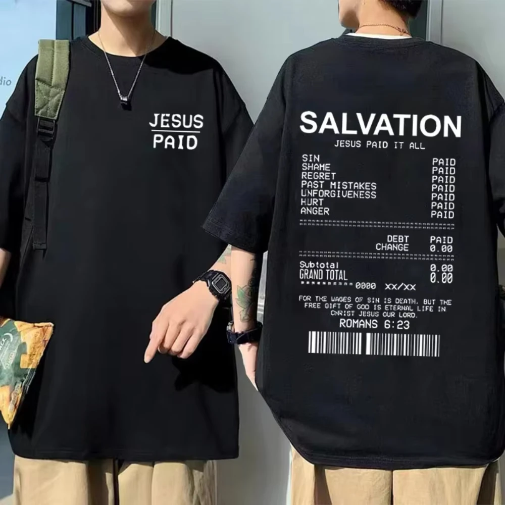 Camiseta gráfica Christian Salvation Jesus Paid It All, camiseta de moda para hombre y mujer, camiseta holgada de manga corta, camiseta Vintage de Hip Hop Unisex