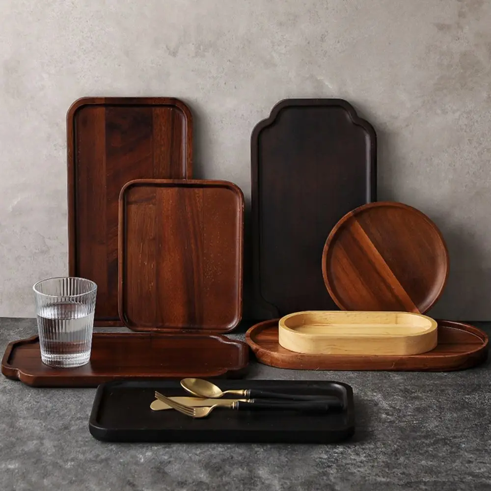 

Antique Simple Black Walnut Tea Tray Solid Wood Rectangular Fruit Dessert Tray Sturdy Household Snack Fruit Plate Teaware Trays