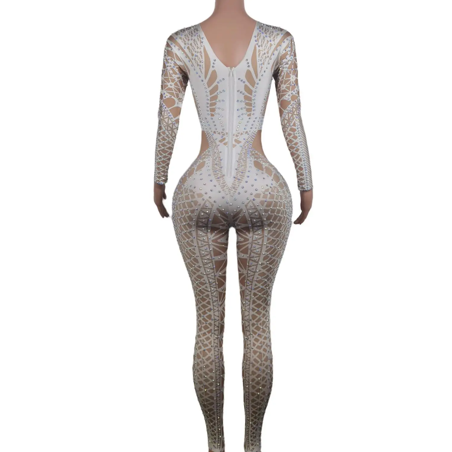 Monos Sexy Stripper Dance Leotard Stage Costume Print Rhinestones Spandex Bodysuit Women Club Party Bodycon One Piece Jumpsuit