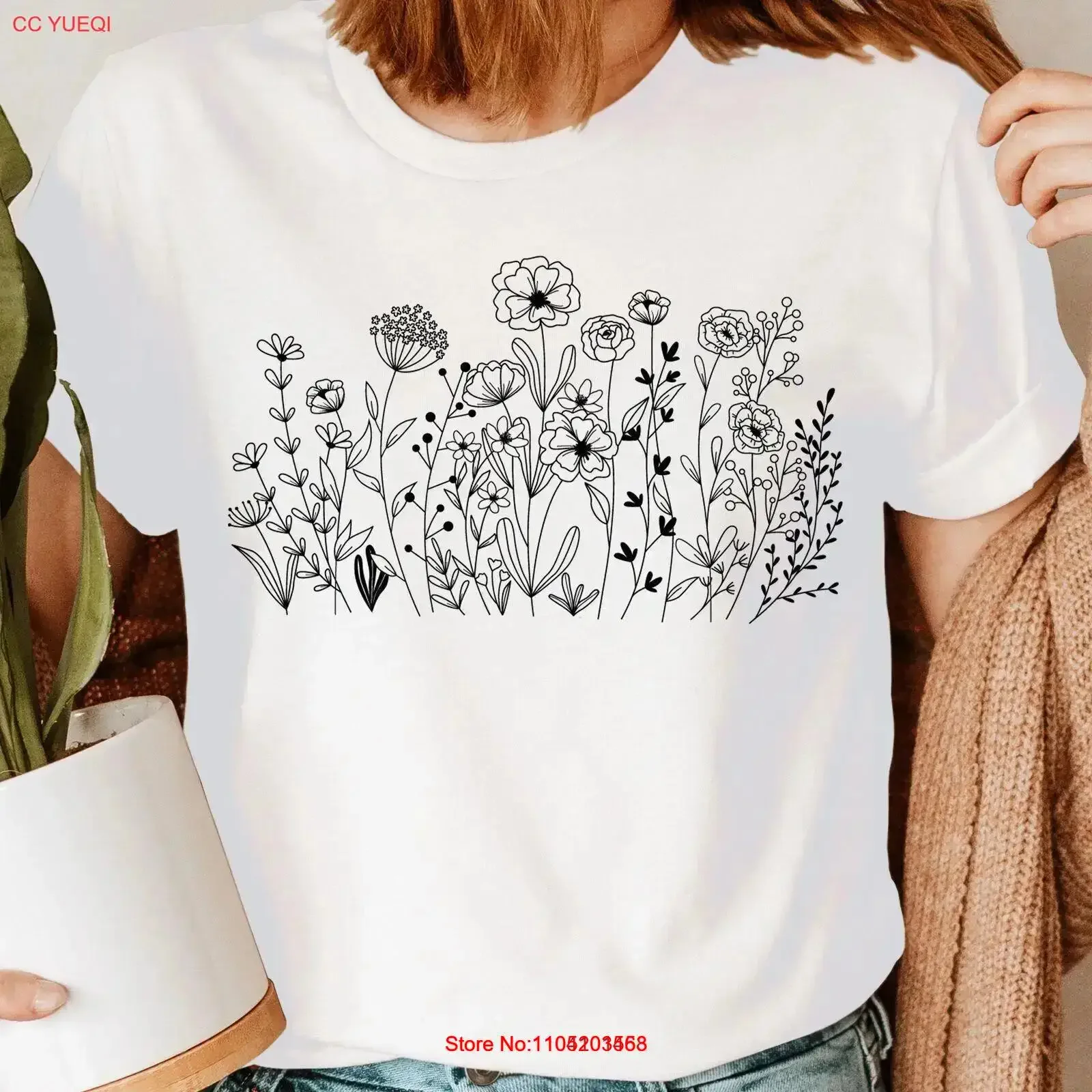 Wildflower Botanical Slimming Festival Minimalist Floral Womens T Shirt Top NED vintage Washed streetwear Unisex Stylish