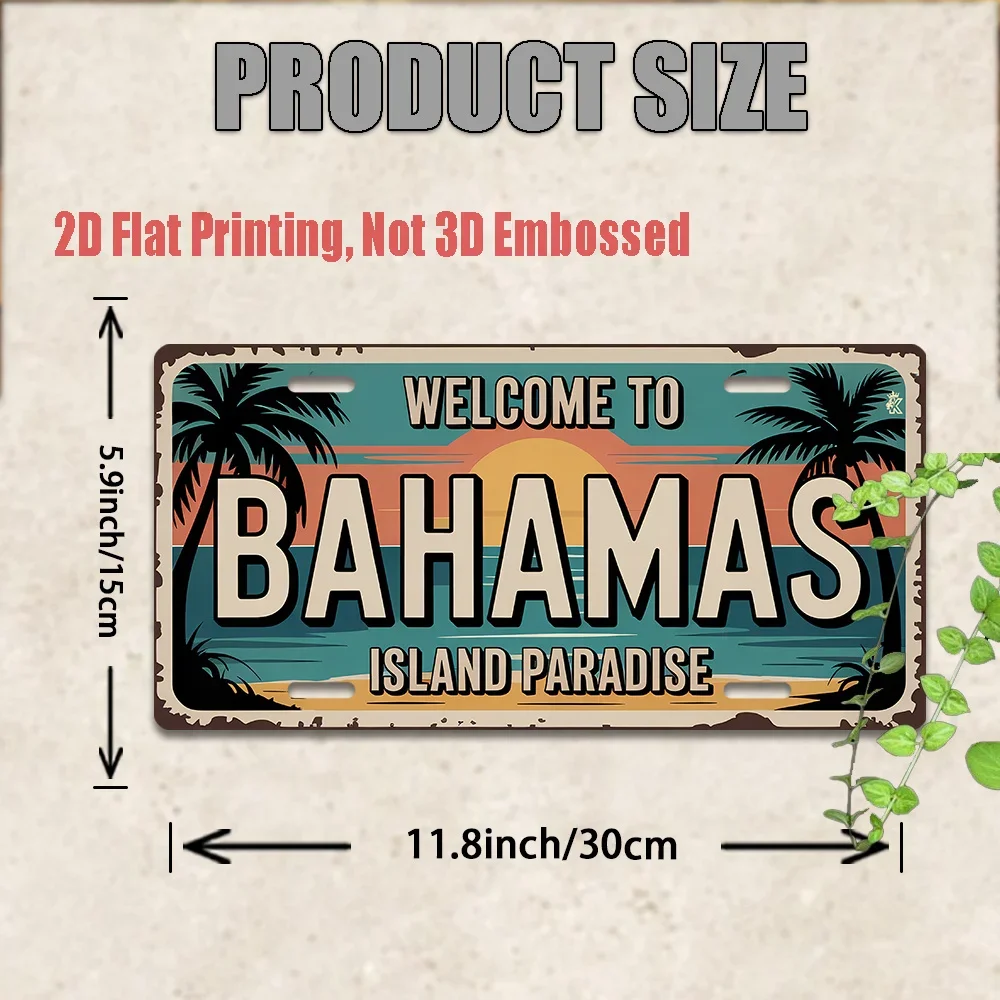 2D Flat Printing, 1pc, Vintage Metal Sign, for Decorative Purposes Only, Outdoor Plaque & Wall Decor (30cm X15cm), Bahamas