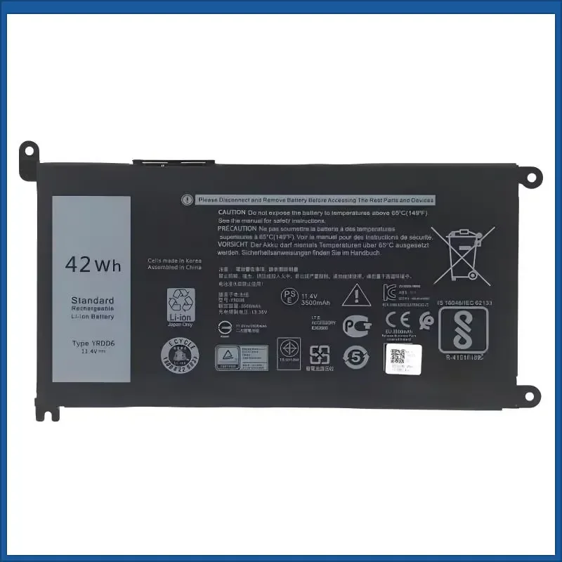 11.4V 3500mAh/42Wh YRDD6 Battery for Dell Vostro 3491 5490 Inspiron 5482 5485 7586 3583 5491 5590 5591 Latitude 3379 3300