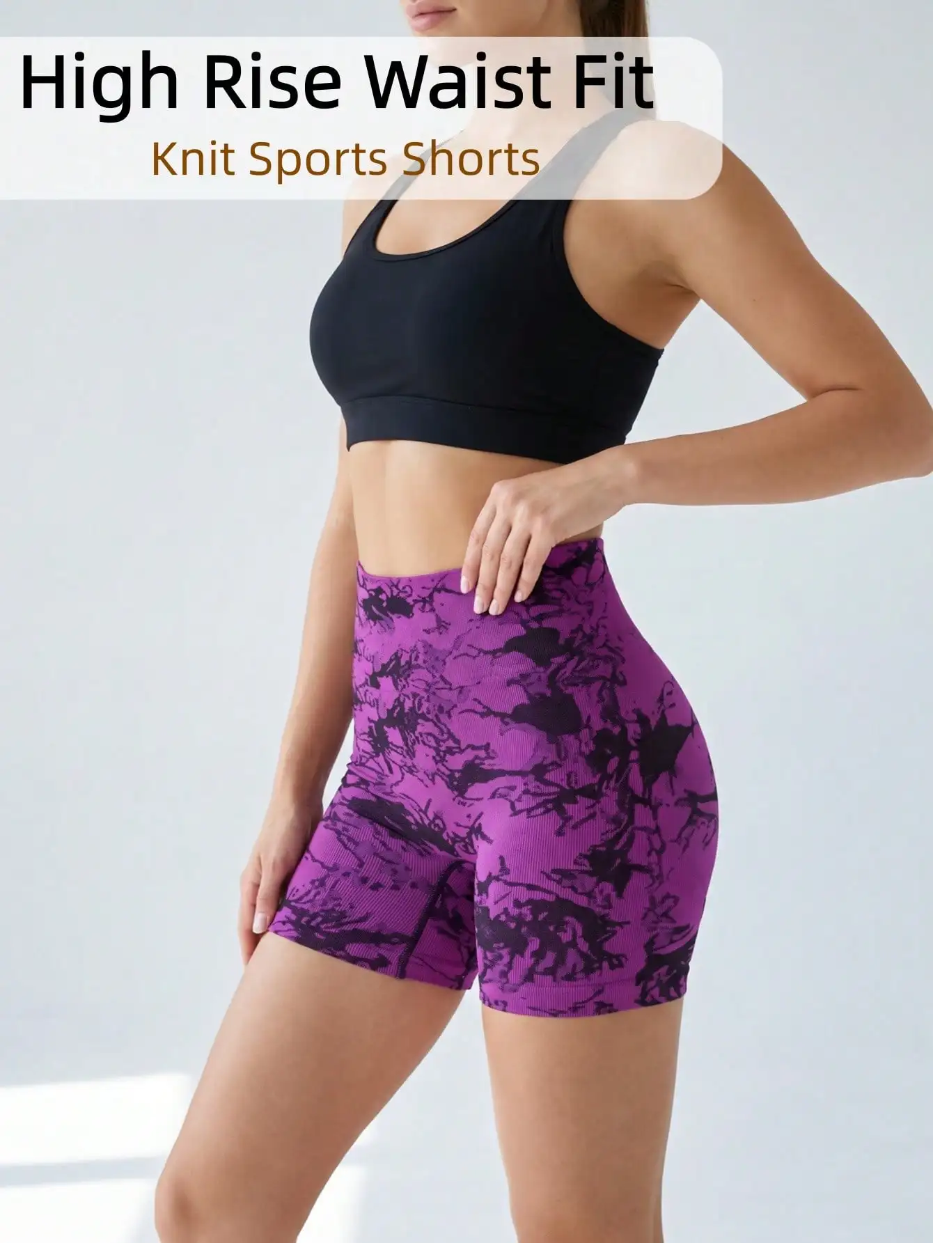 1PCS Tie Dye Ribbed Integrated Knit Biker Shorts Women High Rise Cut Athleisure Bottoms Trendy Printed Active Shorts for Gym Dai