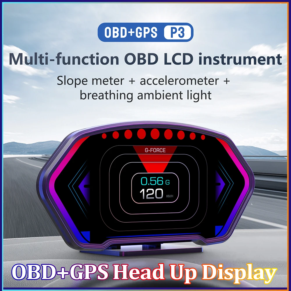 

P3 OBD + GPS проекционный дисплей для HUD 6 дюймов Большой экран цифровой многофункциональный ЖК-инструмент Спидометр измеритель наклона