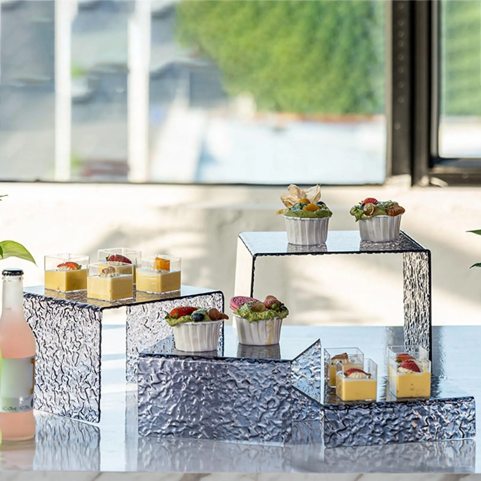 

4Pcs Acrylic Rectangular Food Display Set Wedding Parties Brunch with Hollow Bottom Food Risers Jewelry Show Food Display Stands