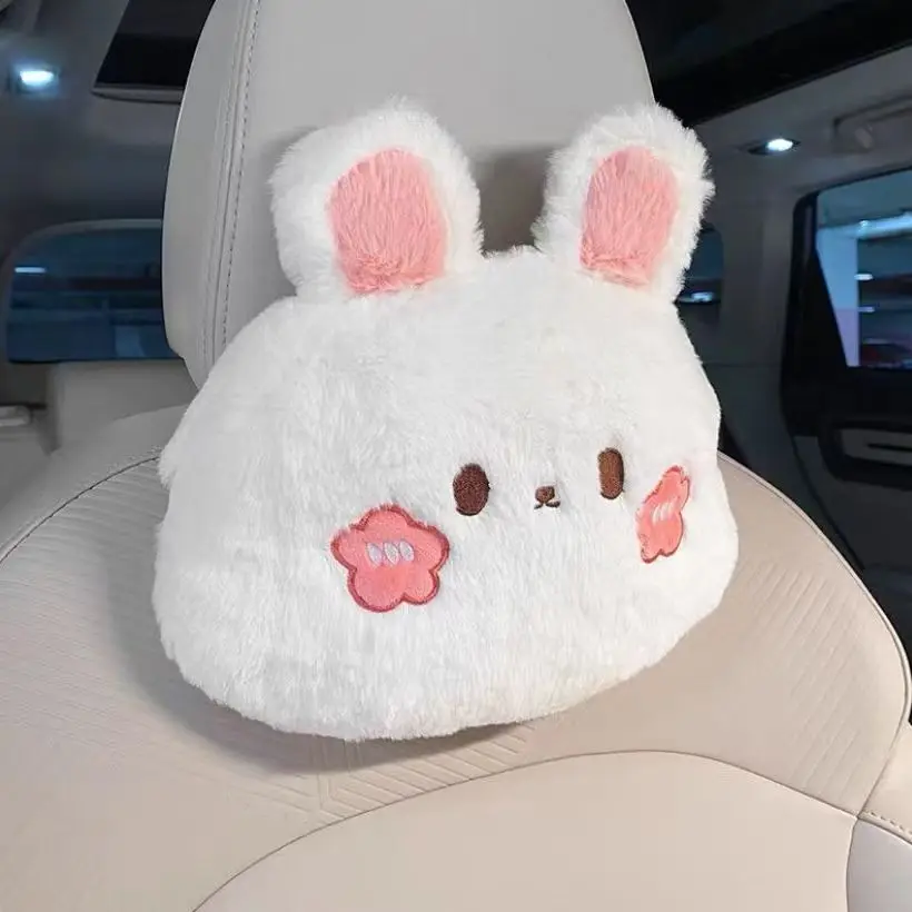 Cartoon Cute Animal Car Headrest Auto Seat Cover Head Neck Rest Cushion Plush Soft Comfy Car Pillow For Most Model Accessories