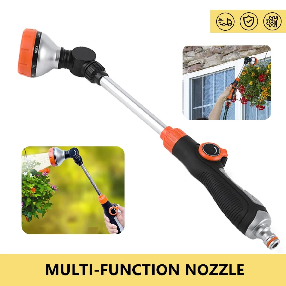 Adjustable Handle Garden Hose Water Spray Gun 8 Spray Nozzle Long Rod Garden Sprinkler Garden Tools for High Plants Car Washing