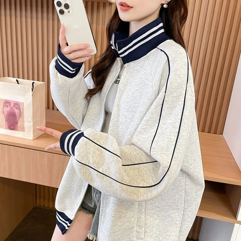 

​Premium Cotton Korean Style Relaxed Fit Hoodie Baseball Jacket for Women​