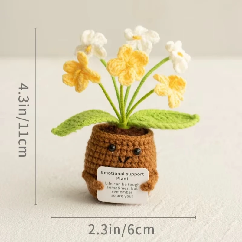 Handmade Crochet Potted Tabletop Decor Words of Encouragement Forget-me-not Crochet Orange Convolia Heart-warming Ornament - Image 6