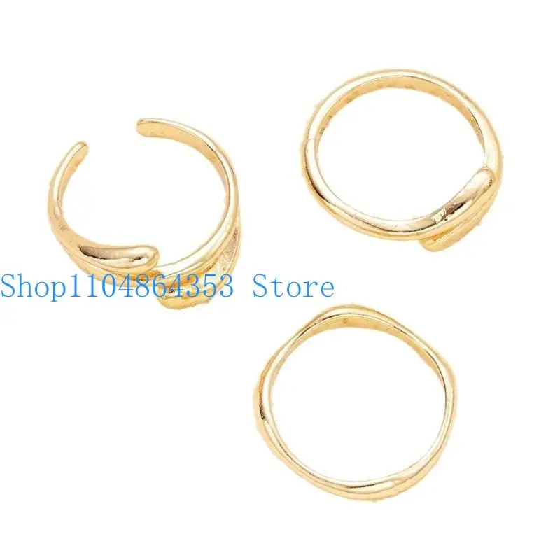 652F Styles 3Pcs Alloy Rings Set with Textures for Fashionistas Daily Use