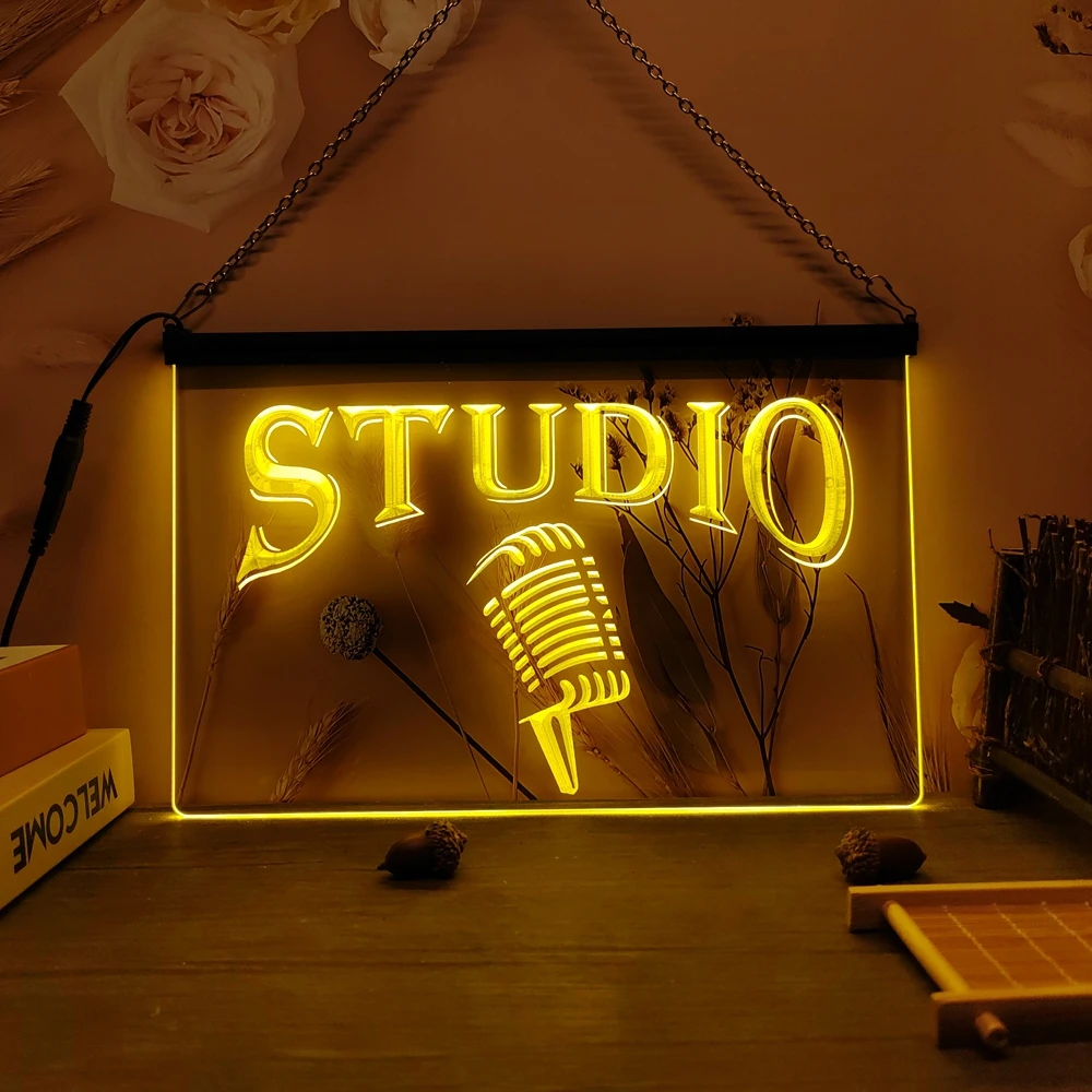 Studio On The Air Microphone Bar – 3D-geschnitztes LED-Neonschild für Heimdekoration, Wanddekoration, Hochzeit, kreatives Schlafzimmer, Schreibtisch