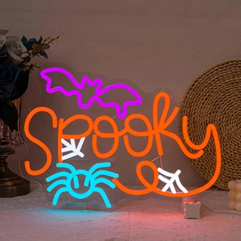 

Colorful Halloween Spooky Neon Sign Spider Web Wall Decor for Bar Office Hanging Holiday Men Cave Game Room Party Gifts