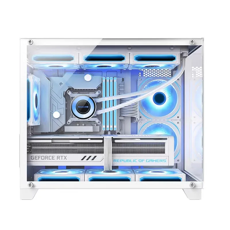 Huntkey S960 X Case Sea View Room Gaming Computer Desktop M-ATX ITX Motherboard Double-Sided Tempered Glass PC Gamer Cabinet