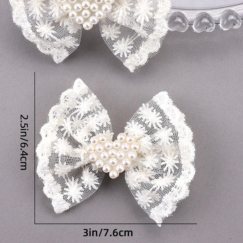 2PCS Cute Lace Bowknot Hair Clips For Girls Cute Pearl Love Heart Hairpins Barrettes Kids Korean Hairgrips Baby Hair Accessories