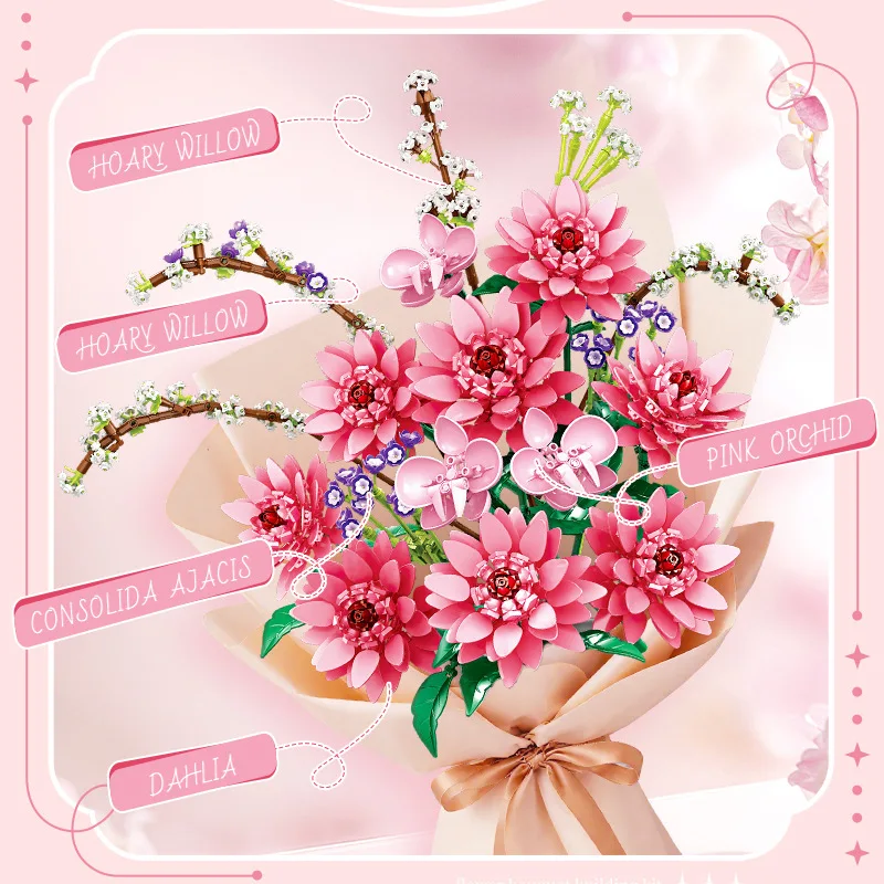 Città mazzo di fiori Building Blocks Set MOC Art Building Toys Bouquet di fiori fai da te Decorazioni per la casa Giocattoli di mattoni Idee regalo Donne Ragazze