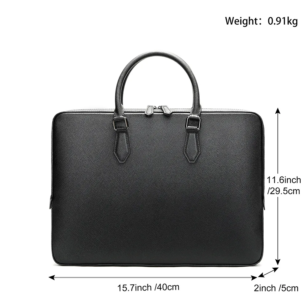 Men's Genuine Leather Briefcase Cross Pattern Large Capacity Laptop Bag Business Minimalist Cowhide Handbag with Premium Feel