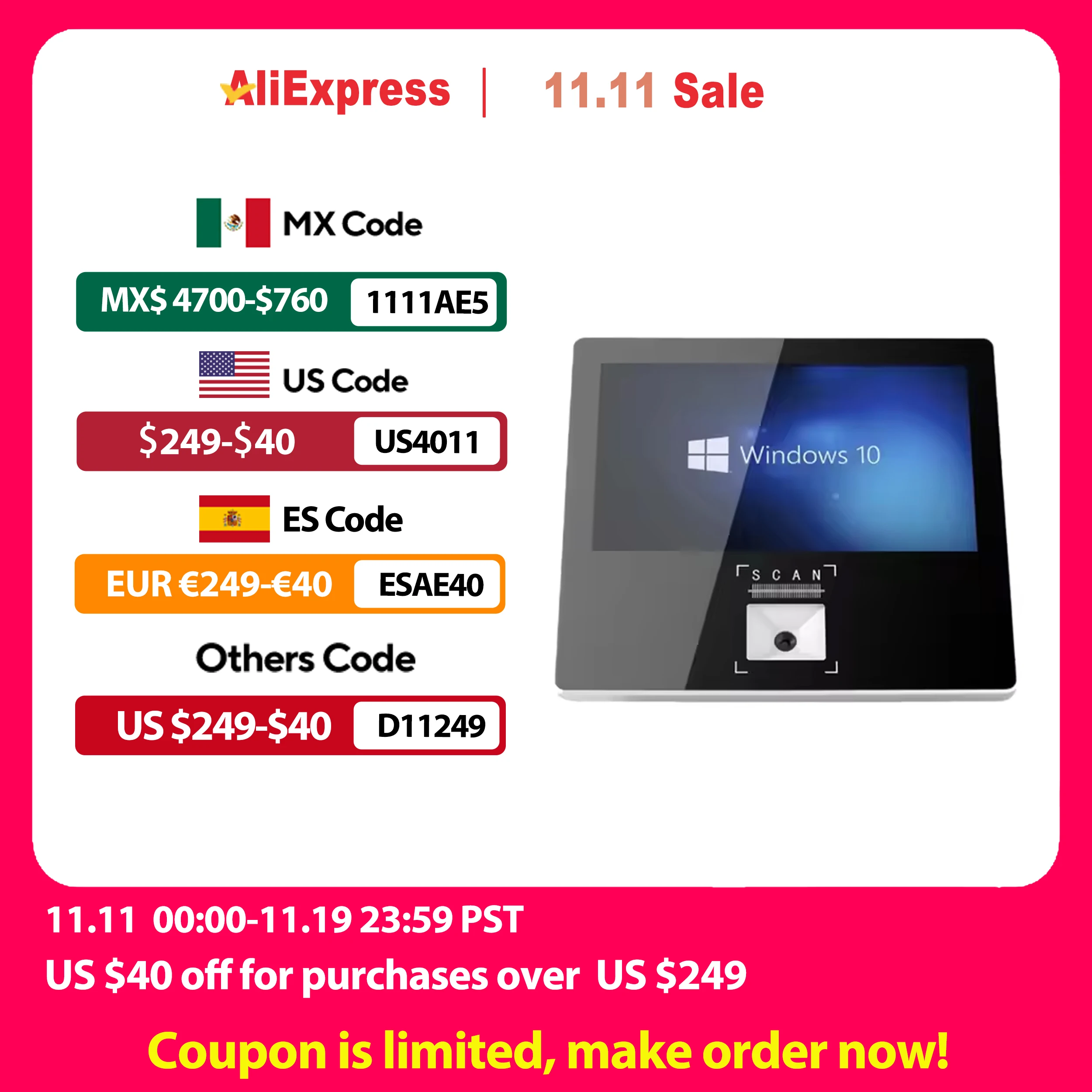 مدقق السعر بنظام التشغيل Windows مقاس 11.6 بوصة مع ماسح ضوئي ثنائي الأبعاد QR للتعليق على الحائط Win10 POS قارئ رمز الاستجابة السريعة المدمج لفحص معلومات سعر المنتج #1