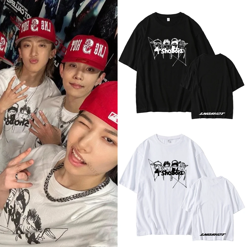 KPOP LNGSHOT Album 4SHOBOIZ MIXTAPE Cotton Short Sleeve T-Shirt for Men And Women Streetwear Hip Hop Style Printed Graphic Tee