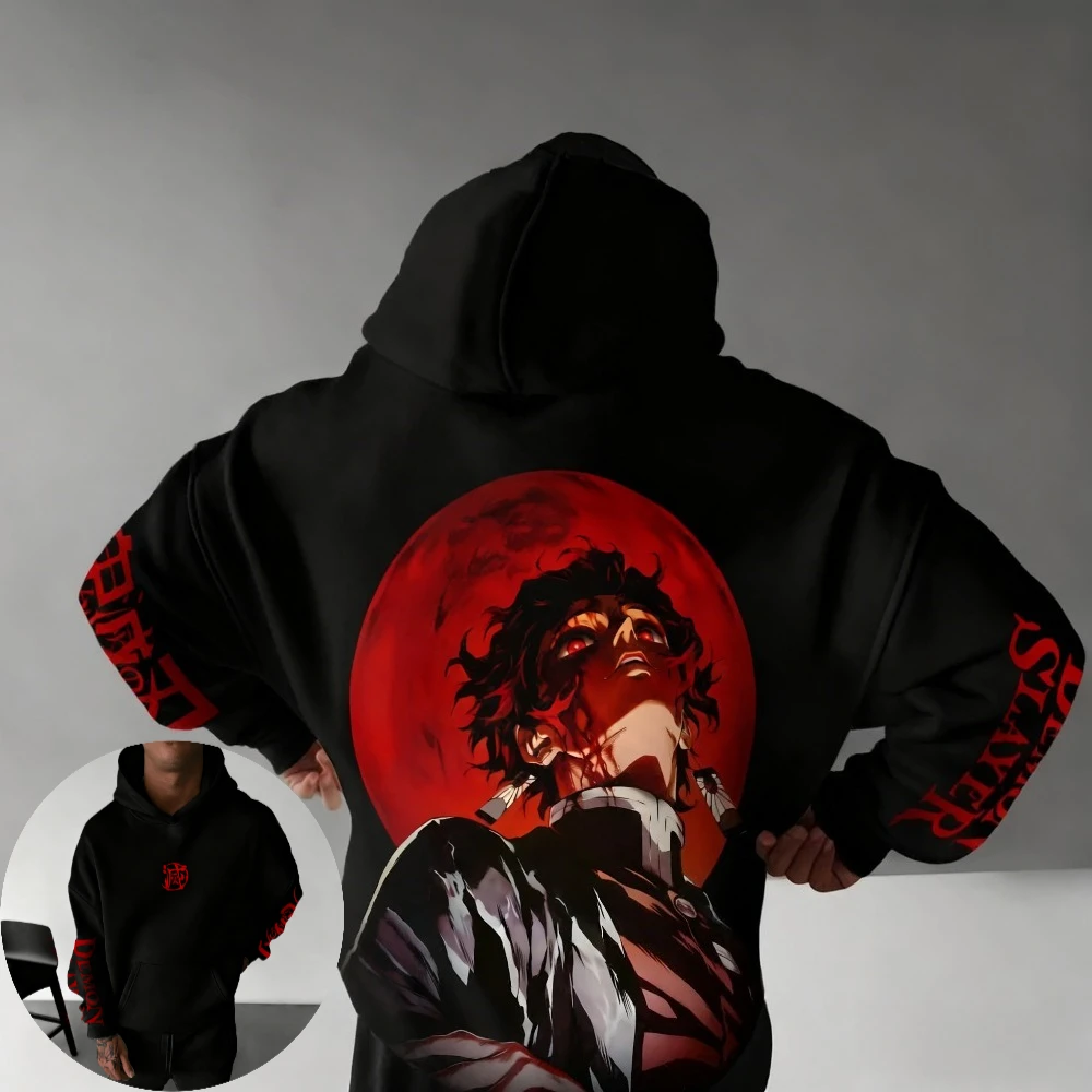 Felpa con cappuccio da uomo Demon Slayer Kamado Tanjirou Agatsuma Anime Primavera Autunno Inverno Ragazzo Comfort Abito genitore-figlio a maniche lunghe