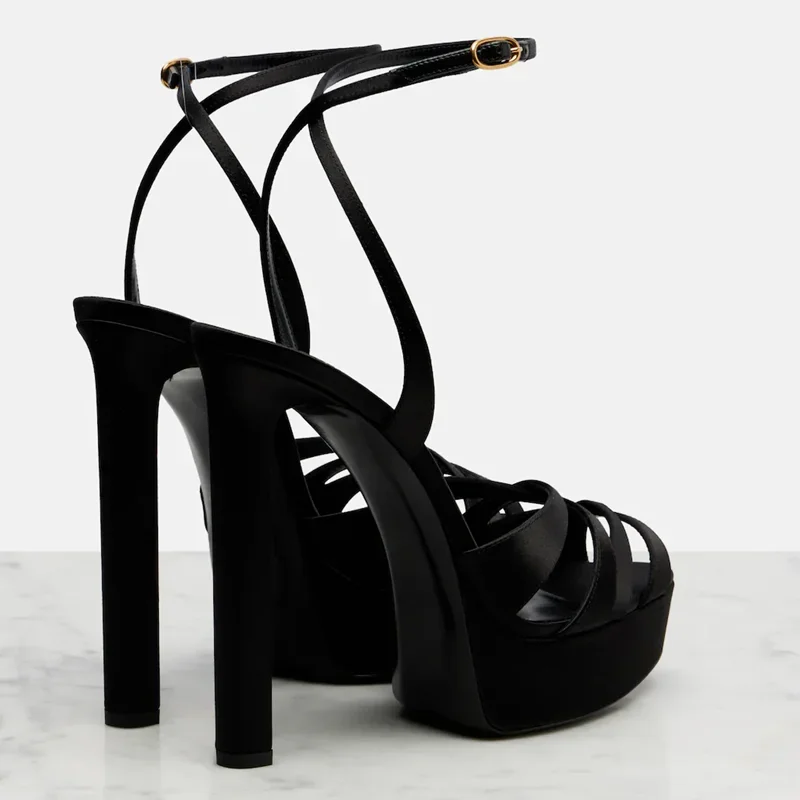 Platform Corss Tied Satin Sandals Sexy Pointed Toe Thin Heel Slinback Buckle Belt New Arrivals Fashion Women Modern Shoes image 2
