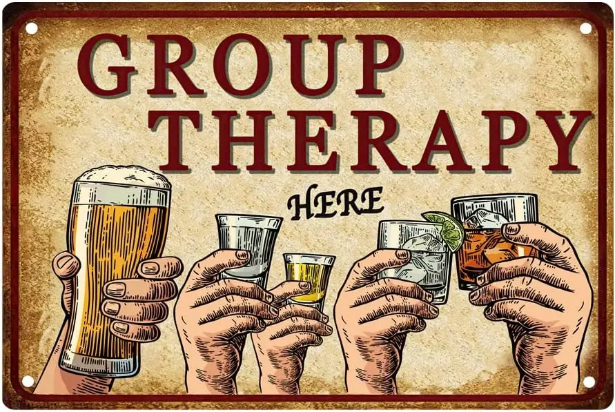Funny Garage Decor Humor Man Cave Bar Signs,Group Therapy,Vintage Metal Tin Sign Home Office Decorations