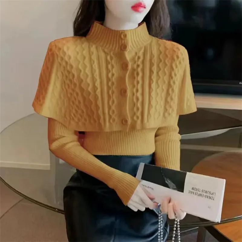 

2026 New Fashion Twists Knit Sweater Top Women's Autumn Winter Long Sleeve Shawl Coat @ Pullover Sweater Two Piece Female