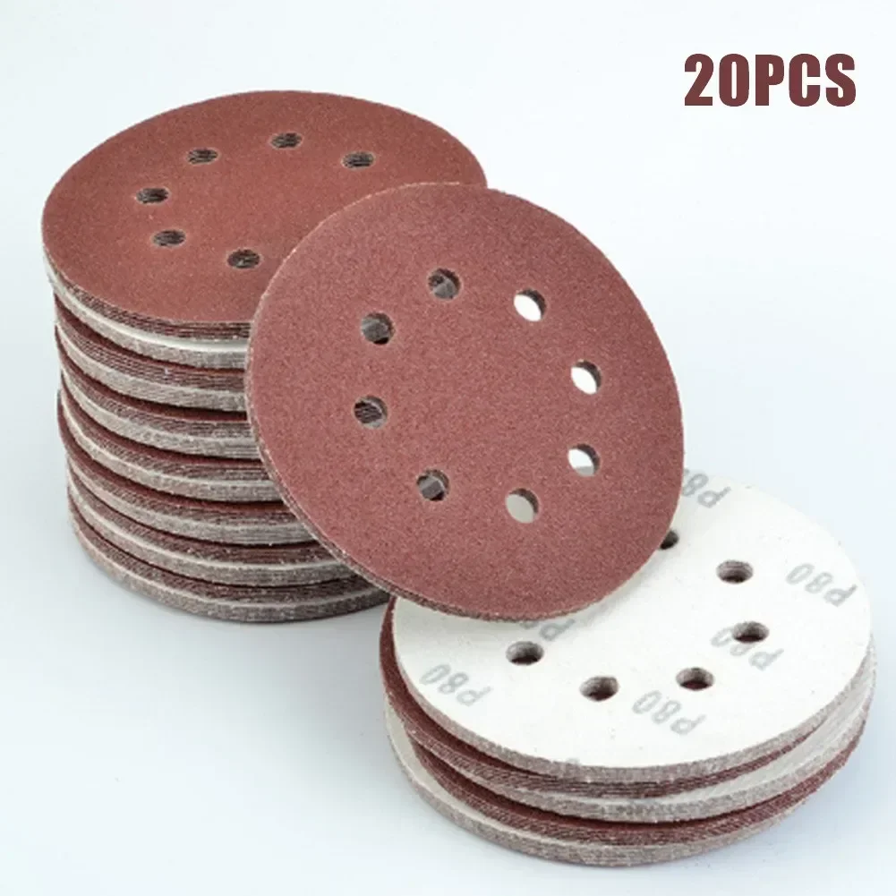 20pcs 5Inch 125mm Round Sandpaper 8 Hole Sanding Discs Hook And Loop Grit 40-2000 Orbital Sander Pad For Polishing Wood Metal