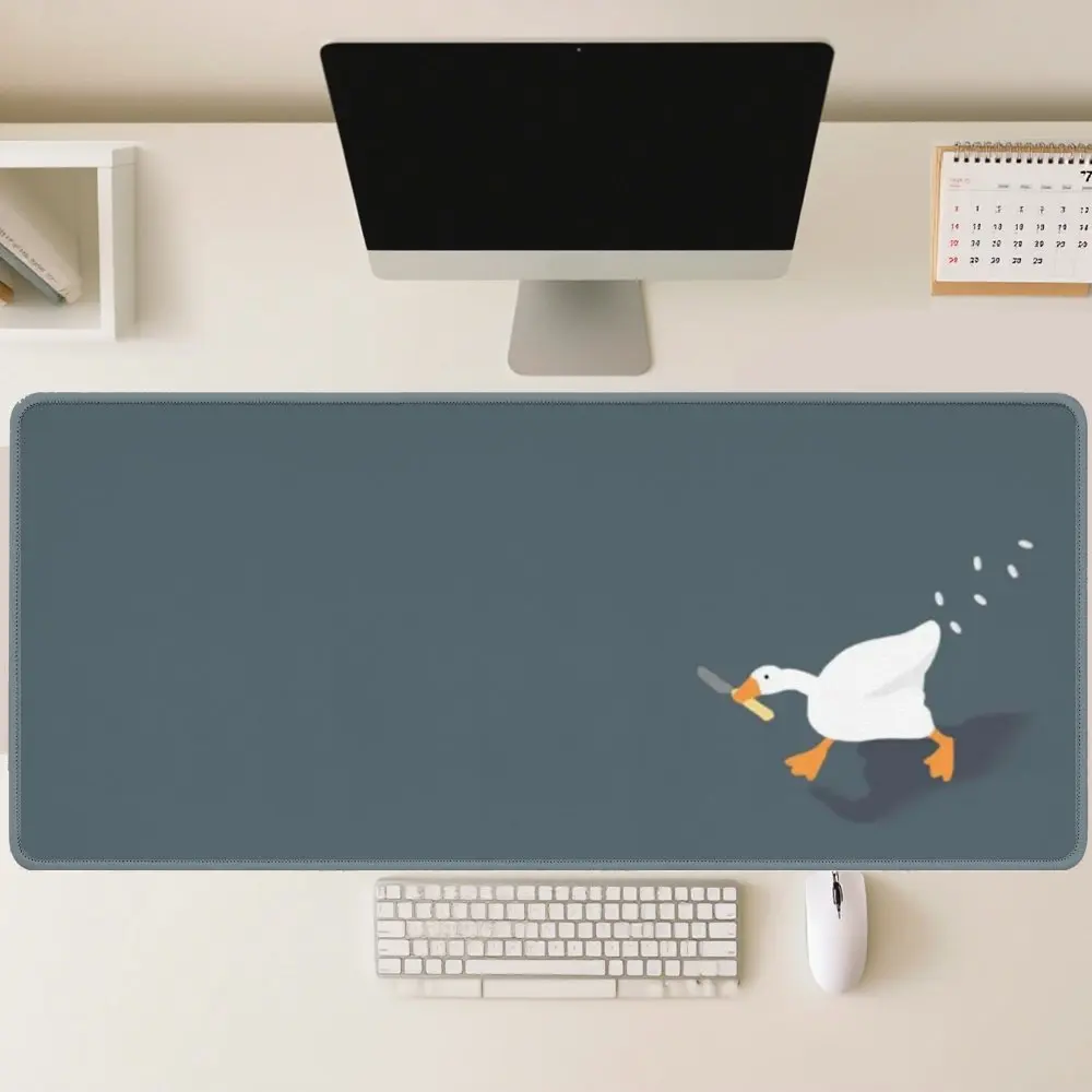 Funny Goose with Knife Gaming Mouse Pad, Large Non-Slip Desk Mat with Cute Cartoon Duck on Dark Grey Background