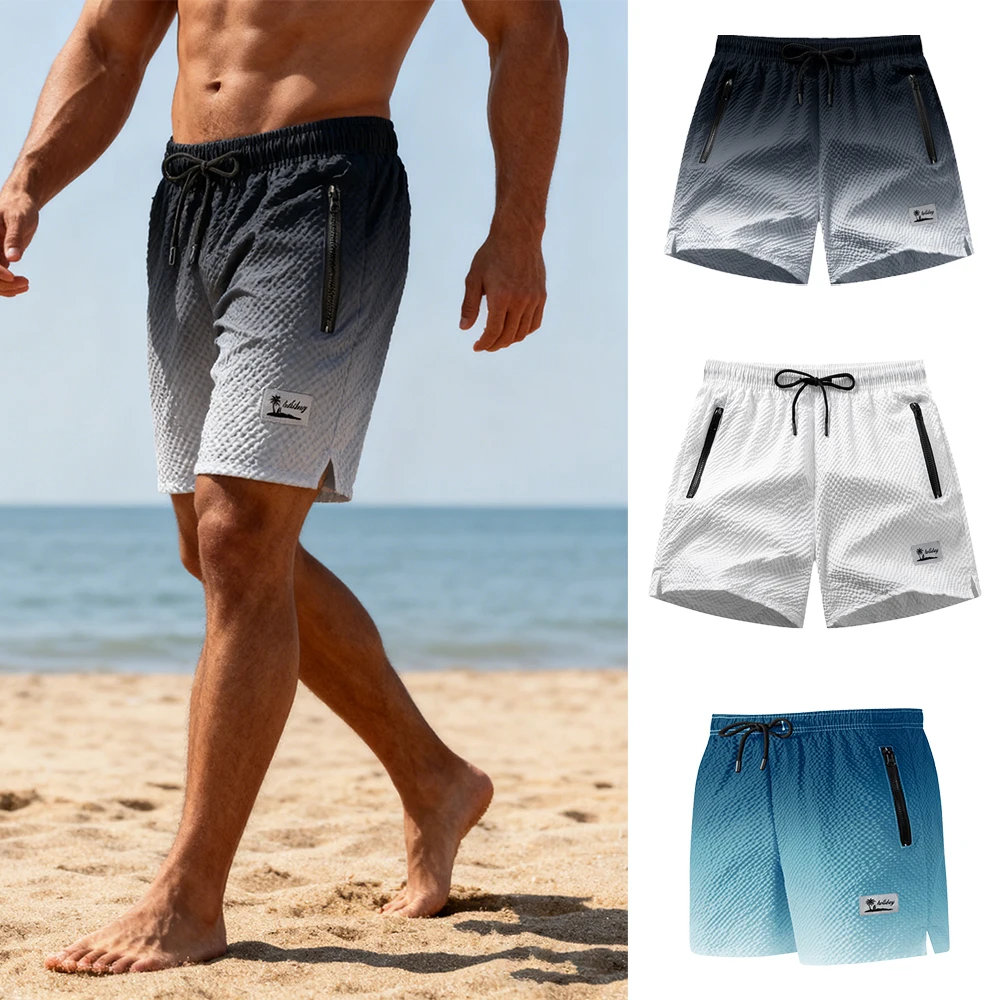 

Мужские летние текстурированные пляжные шорты с сетчатой подкладкой, повседневные шорты, подходящие для плавания, фитнеса, серфинга и активного отдыха