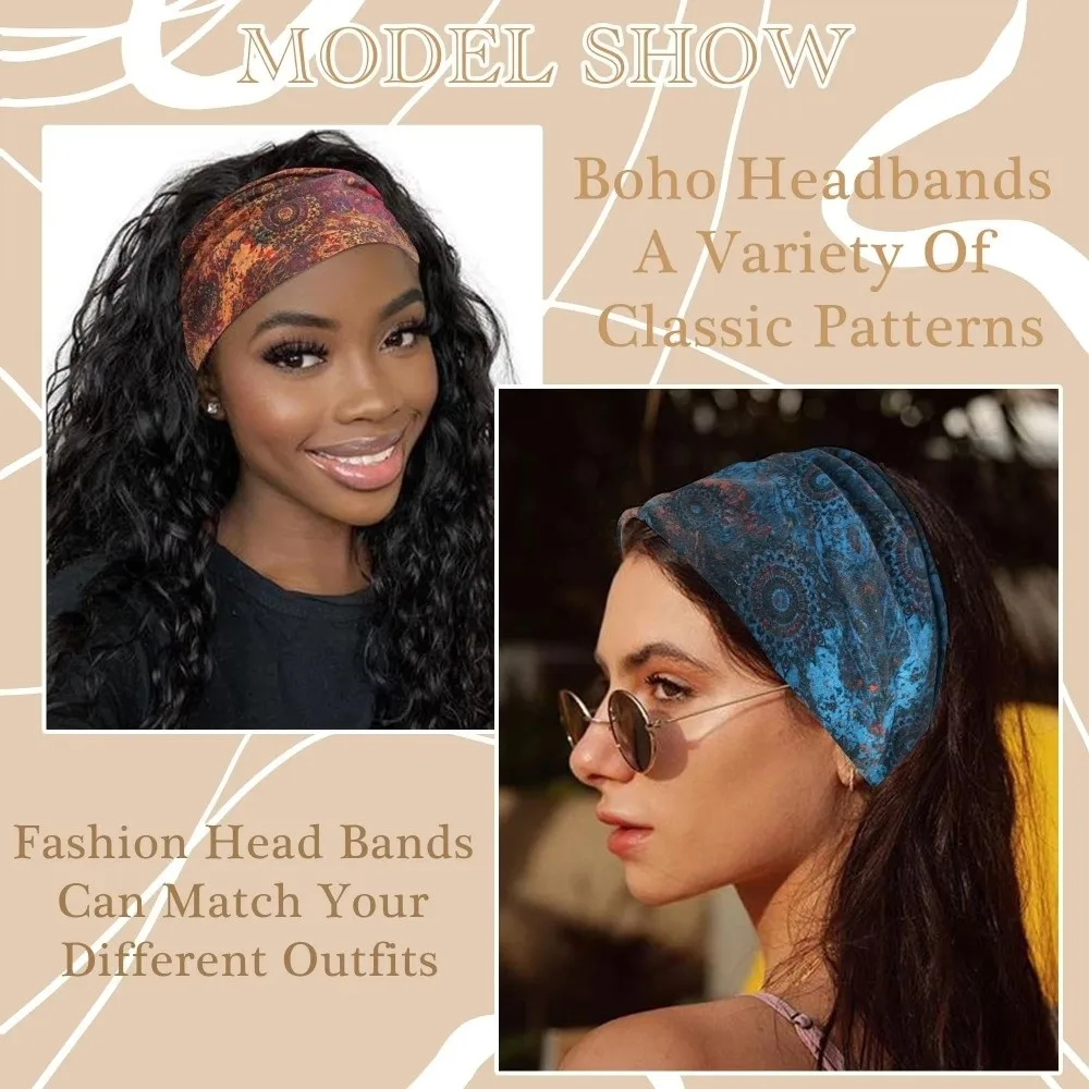 Fashion Stretch Boho Headbands Wide-brimmed Mandala Flower Wide Headwrap Cotton Sweat-wicking Yoga Head Bands Hair Accessories