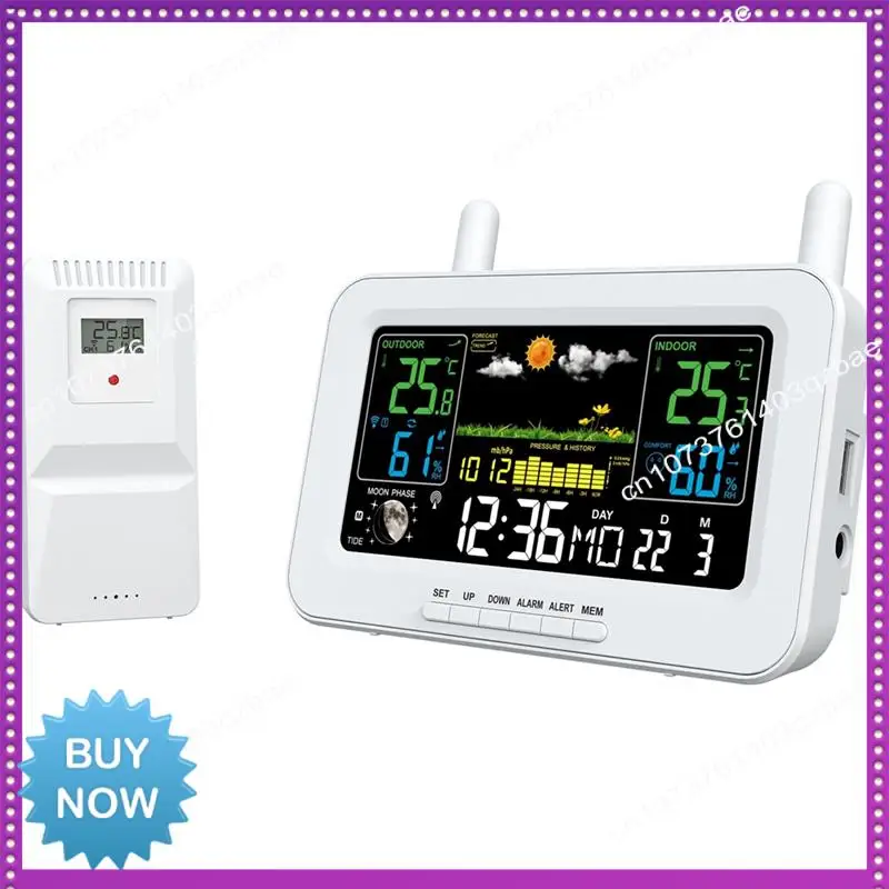 

Горячая цифровая метеостанция с цветным экраном Ltem, термометр для восхода и заката, гигрометр с беспроводным наружным датчиком, вилка стандарта США B