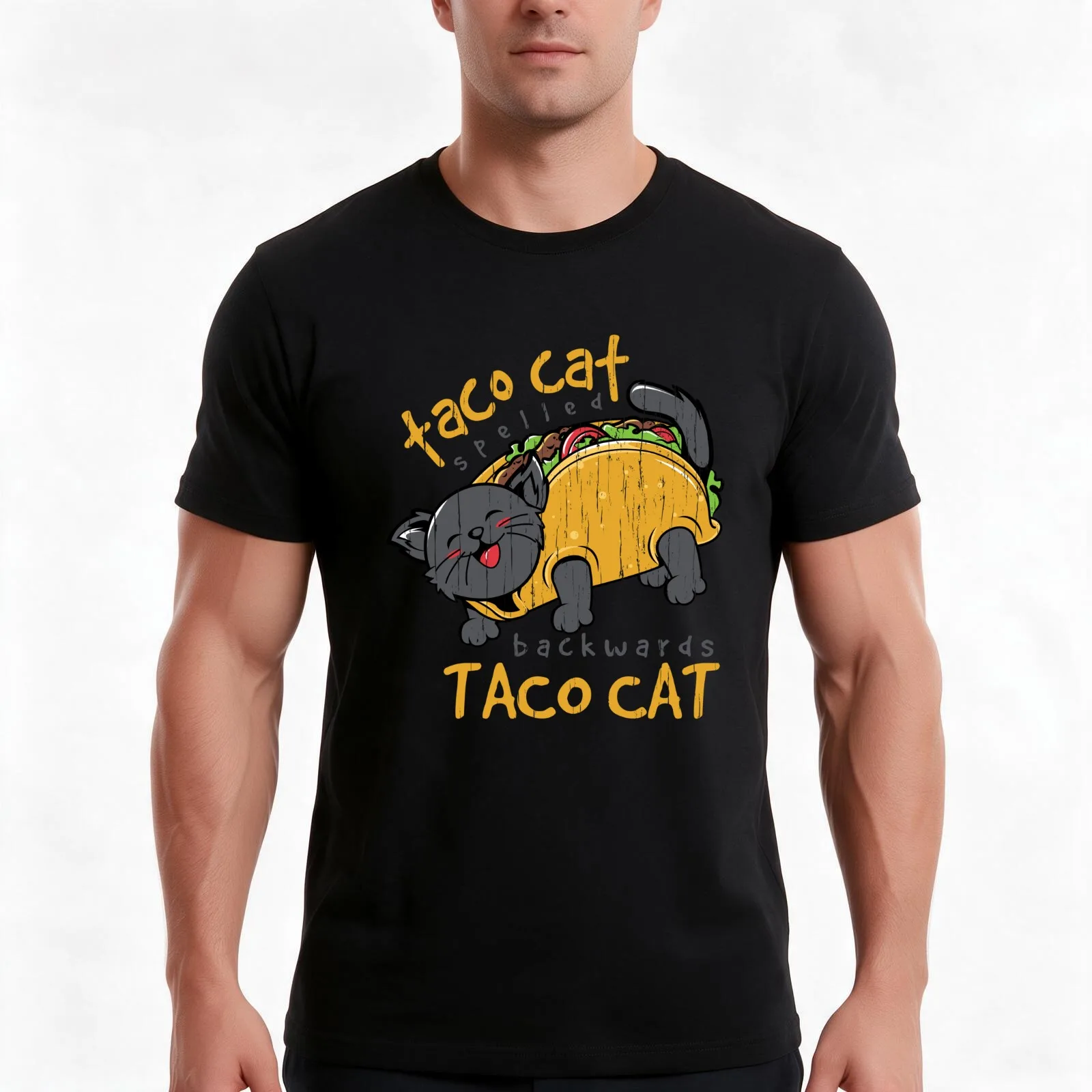 Tacocat spelled backwards for Taco and Cat Lovers T-Shirt, Summer Casual Cotton Tee, Oversized Streetwear Tops, Unisex Men Women