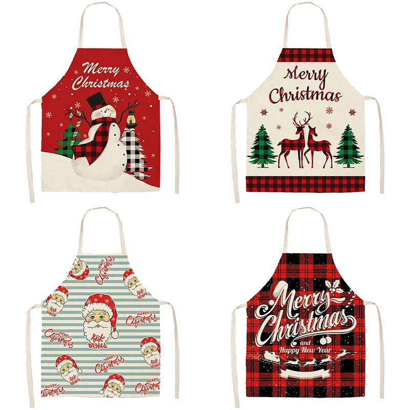 Women\'s Christmas Apron  Chef Kitchen  Black and Red Plaid  Ornament Linen Baking Grill